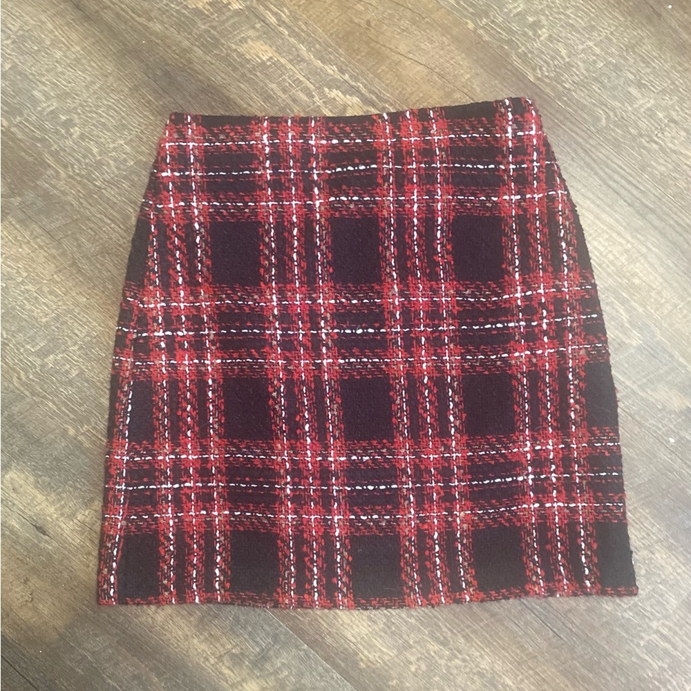 LOFT Classic Red and Black Checkered Pencil Skirt